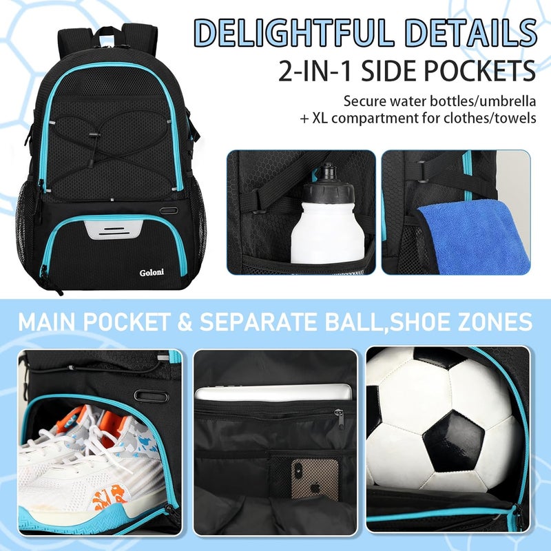 Goloni Soccer Backpack with Ball Holder - 30L Lightweight Water-Resistant Sports Bag for Men & Women, Ideal Football Equipment Backpack for Basketball Volleyball Training & Matches - Image 4